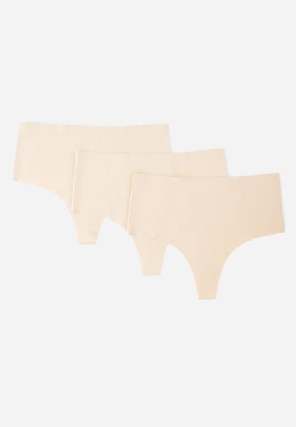 Beżowe 3-Pack Majtki Stringi z Wysokim Stanem o Bezszwowym Wykończeniu Zerissa. Brązowe stringi Born2be, bez wzorów. Za 49.99 zł.