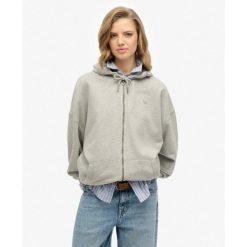 Bluza z kapturem Studios Zip. Szare bluzy sportowe Superdry, bez wzorów, z kapturem. W wyprzedaży za 278.40 zł.