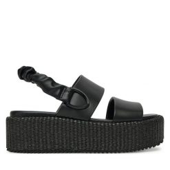Sandały Blauer. Czarne sandały Blauer, bez wzorów, bez obcasa, na koturnie, bez zapięcia. Za 399.99 zł.