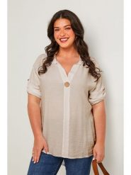 Curvy Lady Bluzka w kolorze beżowym rozmiar: 48/50. Brązowe bluzki Curvy Lady, bez wzorów, klasyczne, bez kołnierzyka, bez ramiączek. Za 114.98 zł.