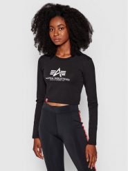 Alpha Industries Bluzka Basic Cropped 116076 Czarny Slim Fit. Czarne bluzki Alpha Industries, l, bez wzorów, z bawełny, bez kołnierzyka, bez ramiączek. Za 79.99 zł.