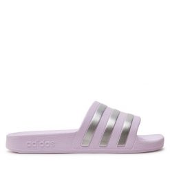 Klapki adidas. Fioletowe klapki Adidas, bez wzorów, bez obcasa. Za 99.99 zł.