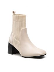 DeeZee Botki ZALSC126-1 Écru. Botki DeeZee, bez wzorów, ze skóry, bez obcasa, na słupku, bez zapięcia. Za 209.99 zł.