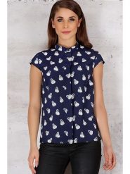 INFINITE YOU Koszulka w kolorze granatowo-białym rozmiar: XL. Niebieskie bluzki Infinite You, xl, bez wzorów, bez kołnierzyka, bez ramiączek. Za 48.62 zł.
