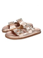 MELVIN & HAMILTON Skórzane klapki "Eve 1" w kolorze różowozłotym rozmiar: 36. Różowe klapki Melvin & Hamilton, bez wzorów, z otwartym noskiem, bez obcasa. Za 304.99 zł.