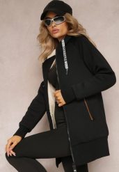 Czarna Bluza ze Sztucznym Futerkiem i Kapturem oraz Kieszeniami Creactia. Czarne bluzy Renee, l, bez wzorów, z futra. Za 114.99 zł.