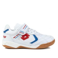 Buty sportowe halowe na rzep Lotto SOCCERA K. Białe obuwie sportowe Lotto, bez zapięcia, do piłki nożnej. W wyprzedaży za 79.00 zł.