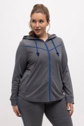Damskie Bluza wypustki kaptur zaokrąglony dół. Szare bluzy Ulla Popken, plus size, bez wzorów, z bawełny, z kapturem. Za 239.99 zł.
