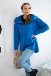 Bluza ocieplana z dłuższym tyłem i kieszeniami chabrowa. Niebieskie bluzy KESI, l, bez wzorów, z bawełny, bez kaptura. Za 198.65 zł.