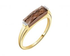 Pierścionek z żółtego złota z diamentami i kwarcem dymnym - próba 585. Żółte pierścionki Apart, z diamentem, złote. Za 2,990.00 zł.