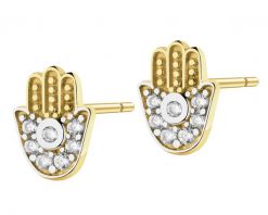 Złote kolczyki z cyrkoniami - ręce Fatimy. Żółte kolczyki Apart, z cyrkonią, złote. Za 1,099.00 zł.