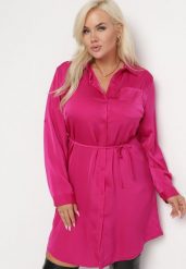 Fioletowa Sukienka Mini Zapinana na Guziki z Cienkim Materiałowym Paskiem Venudda. Fioletowe sukienki Born2be, xl, bez wzorów, z materiału, bez kołnierzyka, bez ramiączek, mini. Za 79.99 zł.