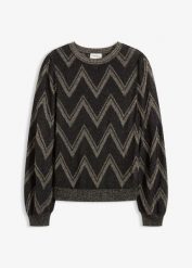Sweter z cienkiej dzianiny z efektem połysku. Czarne swetry bonprix, bez wzorów, z dzianiny, bez ramiączek. Za 129.99 zł.