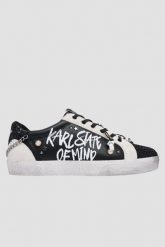 KARL LAGERFELD Czarno-białe damskie trampki SKOOL KARL STATE OF MIND, Rozmiar 38. Czarne trampki KARL LAGERFELD, bez wzorów, przed kostkę, bez zapięcia. W wyprzedaży za 779.99 zł.