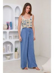 Le Monde du Lin Lniane spodnie w kolorze niebieskim rozmiar: 36/38. Niebieskie spodnie materiałowe Le Monde du Lin, bez wzorów, ze lnu. Za 173.99 zł.