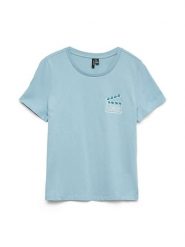 Vero Moda Koszulka w kolorze błękitnym rozmiar: XL. Niebieskie bluzki Vero Moda, xl, z aplikacjami, z bawełny, bez kołnierzyka, bez ramiączek. Za 52.55 zł.