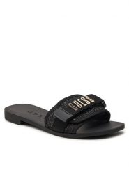 Guess Klapki Elyze3 FLGEL3 ELE19 Czarny. Czarne klapki Guess, z aplikacjami, z materiału, bez obcasa. Za 309.99 zł.