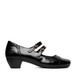Półbuty Rieker. Czarne czółenka Rieker, bez wzorów, bez obcasa, na obcasie, bez zapięcia. Za 349.99 zł.