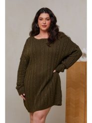 Curvy Lady Sukienka dzianinowa w kolorze khaki rozmiar: 48/50. Brązowe sukienki Curvy Lady, bez wzorów, z dzianiny, klasyczne, bez kołnierzyka, bez ramiączek, midi. Za 109.78 zł.