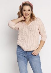 Delikatny Sweterek Zdobiony Warkoczami - Różowy. Czerwone swetry MKM, l, z aplikacjami, z materiału, bez ramiączek. Za 149.90 zł.