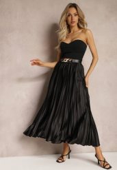 Czarna Plisowana Spódnica Maxi z Gumką w Talii Lirendil. Czarne spódnice Renee, s, bez wzorów, eleganckie, maxi. Za 79.99 zł.