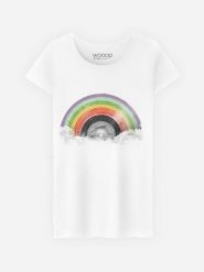 WOOOP Koszulka "Rainbow Classics" w kolorze białym rozmiar: XL. Białe bluzki Wooop, xl, bez wzorów, z bawełny, bez kołnierzyka, bez ramiączek. Za 56.99 zł.