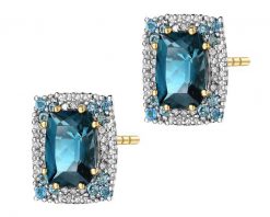 Kolczyki z żółtego złota z brylantami i topazami London Blue - próba 585. Niebieskie kolczyki Apart, z brylantem, złote. Za 6,990.00 zł.