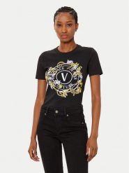 Versace Jeans Couture T-Shirt 78HAHC01 Czarny Regular Fit. Czarne t-shirty Versace Jeans Couture, xxs, bez wzorów, z bawełny, bez kołnierzyka, bez ramiączek. Za 379.99 zł.
