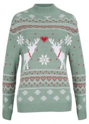 Sweter w norweski wzór golfem. Zielone golfy bonprix, bez wzorów, bez ramiączek. Za 124.99 zł.