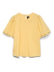 Vero Moda Bluzka w kolorze żółtym rozmiar: L. Żółte bluzki Vero Moda, l, bez wzorów, z bawełny, bez kołnierzyka, bez ramiączek. Za 83.03 zł.