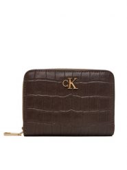 Calvin Klein Portfel Ck Croc Medium Flap Zip Around LV04F1095G Brązowy. Brązowe portfele Calvin Klein, bez wzorów, ze skóry. Za 289.99 zł.