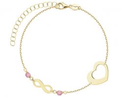 Bransoletka srebrna z cyrkoniami - serce, nieskończoność. Szare bransoletki Apart, z cyrkonią, pozłacane. Za 209.00 zł.