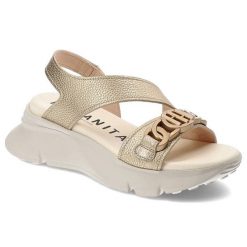 Złote Sandały Hispanitas Eleganckie Buty Damskie. Żółte sandały Hispanitas, z aplikacjami, eleganckie, bez obcasa, bez zapięcia. Za 429.00 zł.