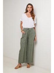 Lin Passion Lniane spodnie w kolorze khaki rozmiar: 40/42. Brązowe spodnie materiałowe Lin Passion, bez wzorów, ze lnu, z standardowym stanem. Za 143.99 zł.