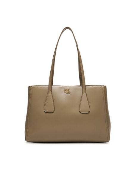 Calvin Klein Torebka Ck Medium Work Tote LV04F3442G Beżowy. Brązowe torebki klasyczne Calvin Klein, bez wzorów, ze skóry, bez dodatków. Za 649.99 zł.