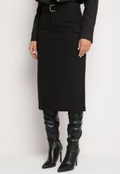 Czarna Spódnica z Wiskozą Paskiem i Kieszeniami z Klapami Talabria. Czarne spódnice Born2be, na co dzień, l, bez wzorów, z wiskozy, eleganckie, midi. Za 89.99 zł.