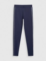 4F Legginsy dzianinowe damskie - granatowe S. Niebieskie legginsy 4f, s, bez wzorów, z dzianiny. Za 99.99 zł.