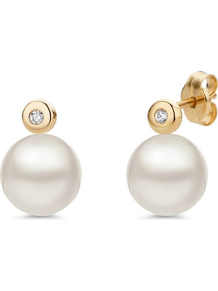 Revoni Złote kolczyki-wkrętki z diamentami i perłami rozmiar: onesize. Białe kolczyki Revoni, z diamentem, złote. Za 920.29 zł.