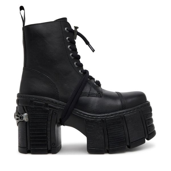 Trzewiki NEW ROCK. Czarne botki NEW ROCK, bez wzorów, bez obcasa, na słupku, bez zapięcia. Za 1,179.00 zł.