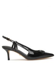 Guess Sandały 5RGZ15 7287A Czarny. Czarne sandały Guess, z aplikacjami, z lakierowanej skóry, bez obcasa, na szpilce, bez zapięcia. Za 889.99 zł.