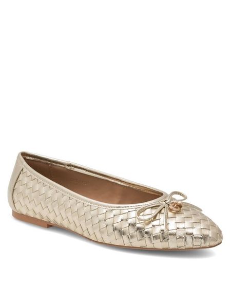 Nine West Baleriny 123AL1260 Złoty. Żółte baleriny Nine West, bez wzorów, ze skóry, bez obcasa. Za 119.99 zł.