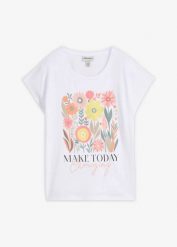 T-shirt z czystej bawełny. Białe t-shirty bonprix, bez wzorów, z bawełny, bez kołnierzyka, bez ramiączek. Za 67.99 zł.