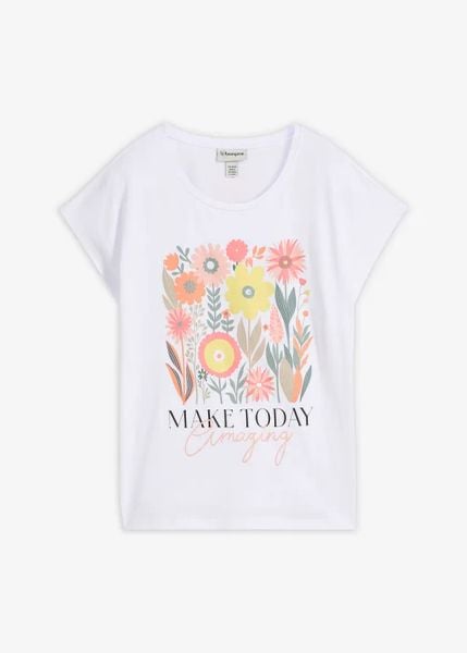 T-shirt z czystej bawełny. Białe t-shirty bonprix, bez wzorów, z bawełny, bez kołnierzyka, bez ramiączek. Za 67.99 zł.