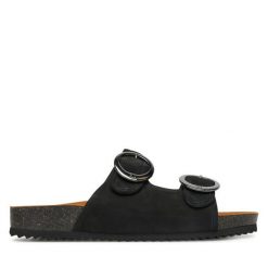 Klapki Caprice. Czarne klapki Caprice, bez wzorów, bez obcasa. Za 259.99 zł.
