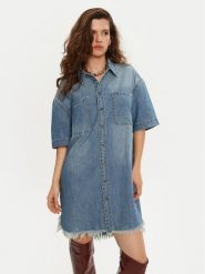 One Teaspoon Sukienka jeansowa 26541 Niebieski Relaxed Fit. Niebieskie sukienki One Teaspoon, xs, bez wzorów, z bawełny, bez kołnierzyka, bez ramiączek. Za 359.99 zł.