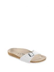 Birkenstock Klapki w kolorze białym rozmiar: 39. Białe klapki Birkenstock, bez wzorów, z otwartym noskiem, bez obcasa. Za 297.17 zł.