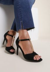 Czarne Sandały Astreis. Czarne sandały Renee, bez wzorów, ze skóry, glamour, z otwartym noskiem, bez obcasa, na obcasie, bez zapięcia. Za 99.99 zł.