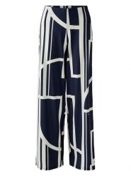 Miss Lagotte Spodnie w kolorze granatowo-białym rozmiar: 42. Niebieskie spodnie materiałowe Miss Lagotte, bez wzorów, z materiału, z podwyższonym stanem. Za 126.99 zł.