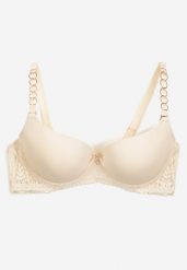 Jasnobeżowy Koronkowy Biustonosz z Usztywnieniem i Odpinanymi Ramiączkami Full Cup Maretta. Brązowe biustonosze Renee, bez wzorów, z koronki. Za 19.99 zł.