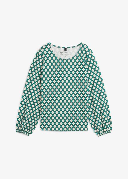 Bluzka z długim rękawem. Białe bluzki bonprix, bez wzorów, eleganckie, bez kołnierzyka, bez ramiączek. Za 84.99 zł.